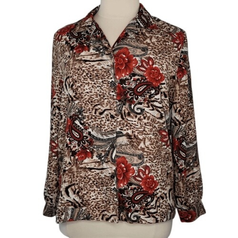 Allison Daley Brown Floral Long Sleeve Top‎